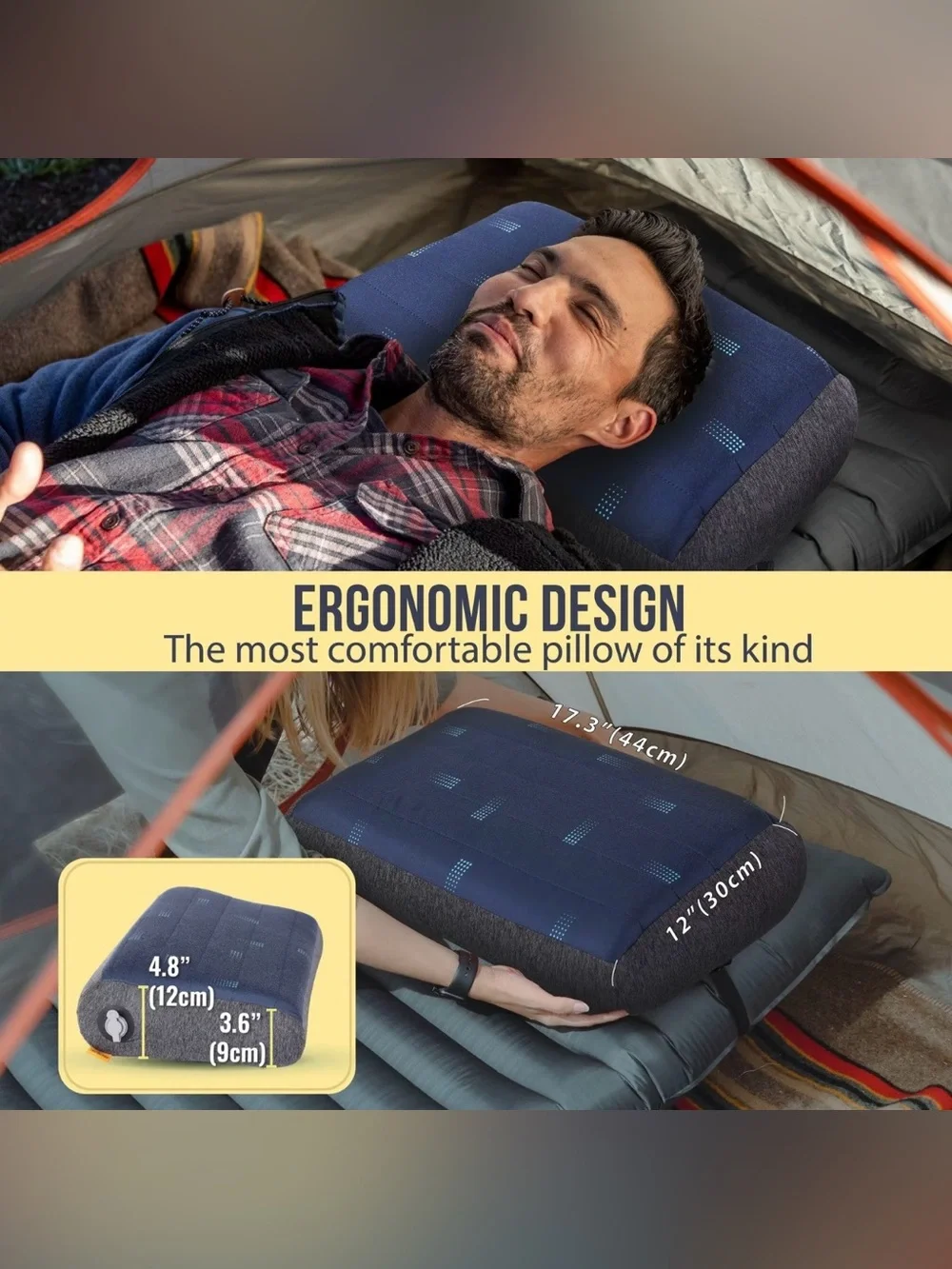 Trekology ALUFT PRO SE Inflatable Camping Travel Pillow w/ Washable Cover Bag